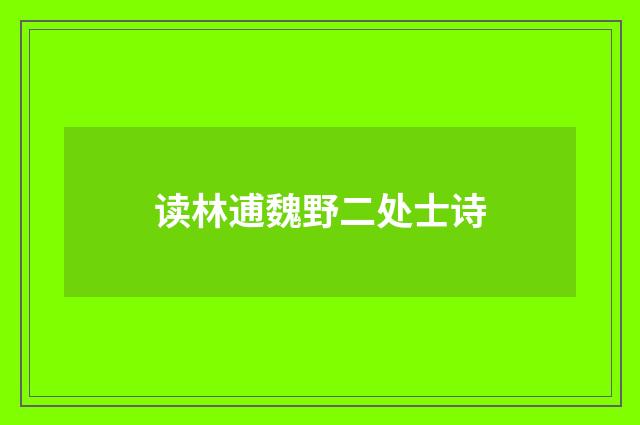 读林逋魏野二处士诗