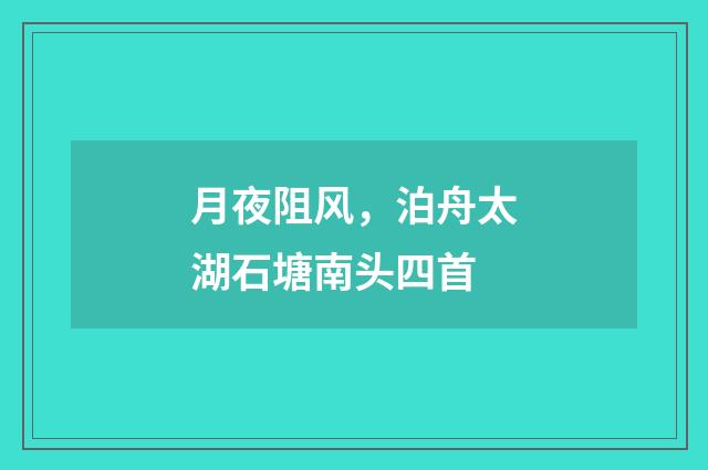 月夜阻风，泊舟太湖石塘南头四首