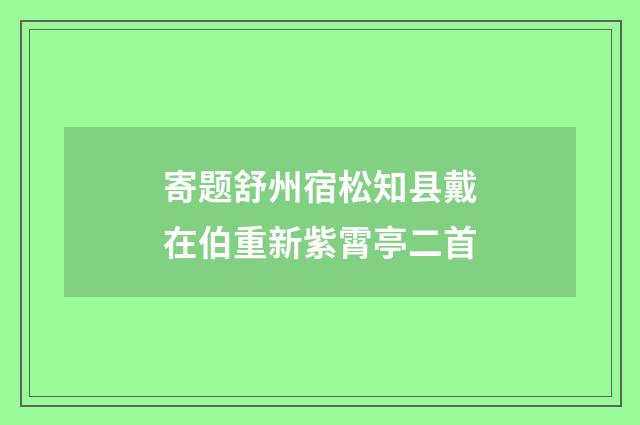 寄题舒州宿松知县戴在伯重新紫霄亭二首