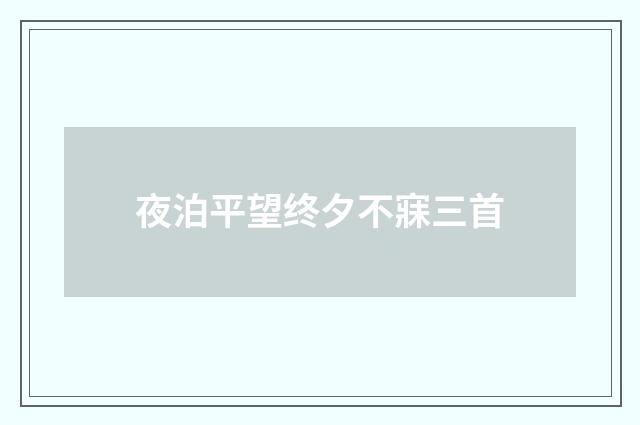 夜泊平望终夕不寐三首