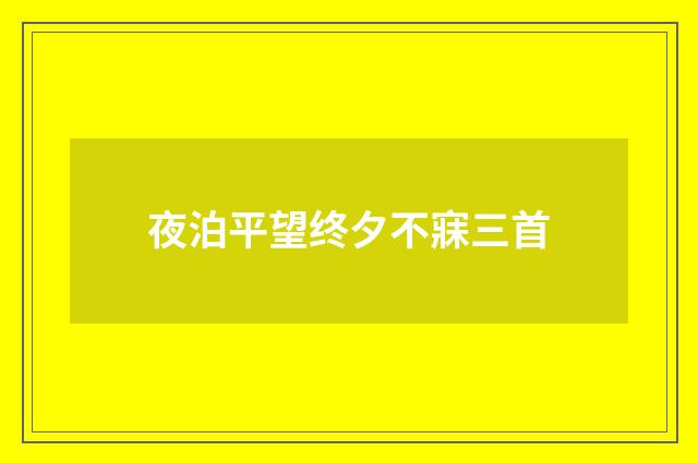 夜泊平望终夕不寐三首