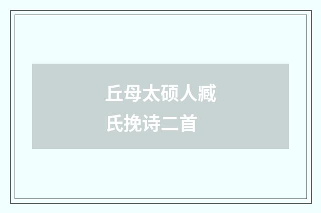 丘母太硕人臧氏挽诗二首