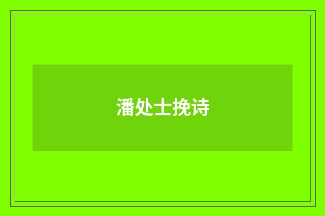 潘处士挽诗