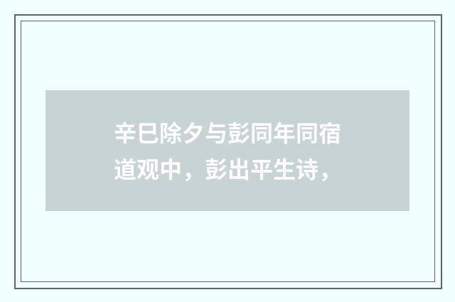 辛巳除夕与彭同年同宿道观中，彭出平生诗，