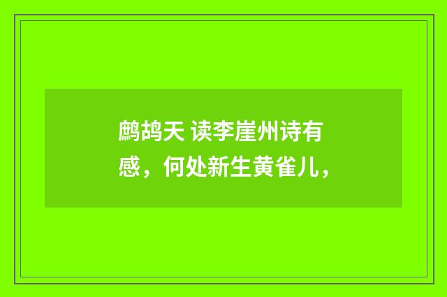 鹧鸪天 读李崖州诗有感，何处新生黄雀儿，