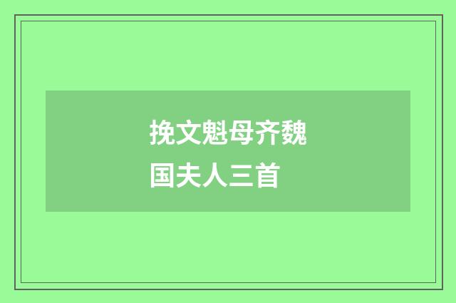 挽文魁母齐魏国夫人三首