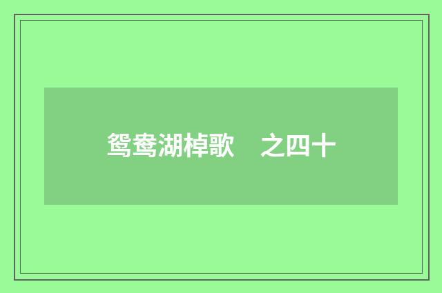鸳鸯湖棹歌　之四十