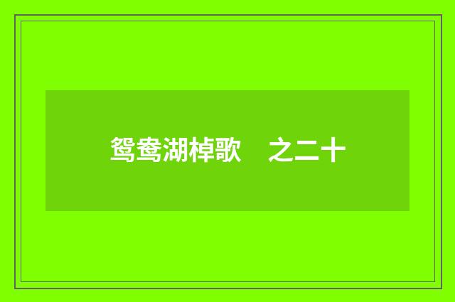 鸳鸯湖棹歌　之二十