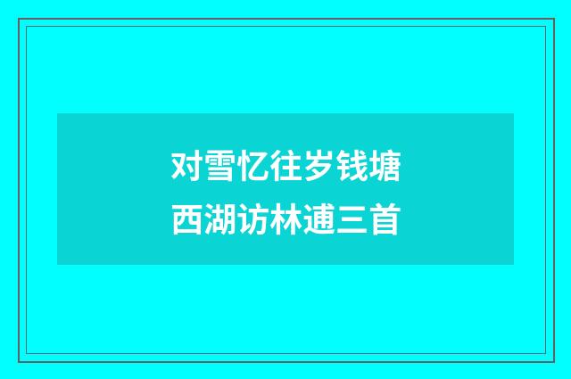 对雪忆往岁钱塘西湖访林逋三首