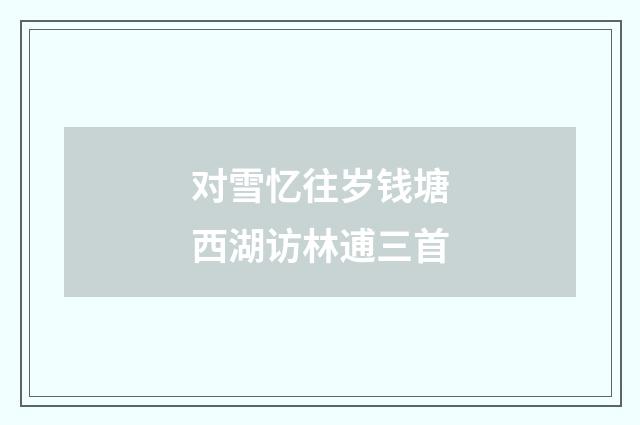 对雪忆往岁钱塘西湖访林逋三首