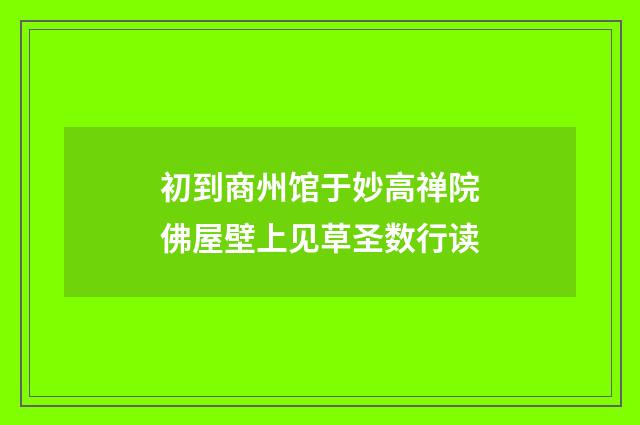 初到商州馆于妙高禅院佛屋壁上见草圣数行读