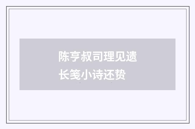 陈亨叔司理见遗长笺小诗还贽