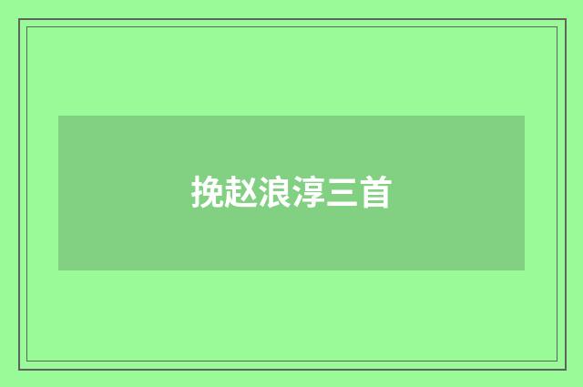 挽赵浪淳三首