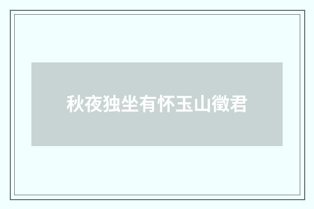 秋夜独坐有怀玉山徵君