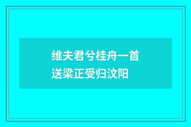 维夫君兮桂舟一首送梁正受归汶阳