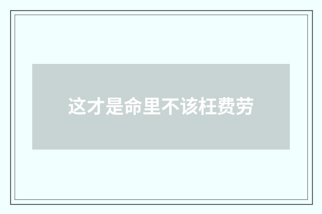 这才是命里不该枉费劳