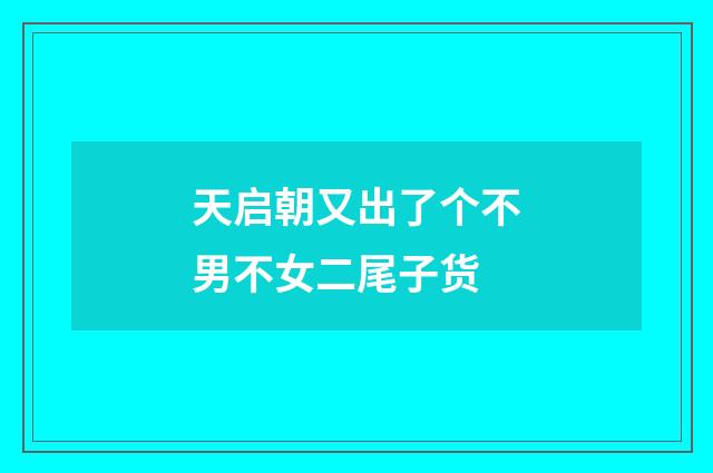 天启朝又出了个不男不女二尾子货