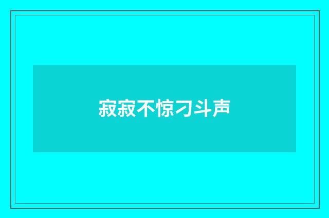 寂寂不惊刁斗声
