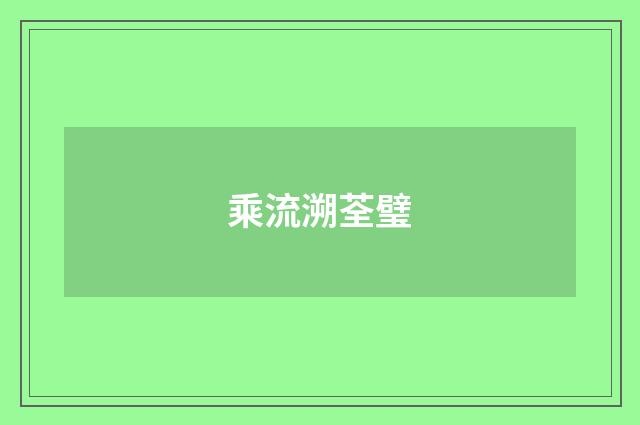 乘流溯荃璧