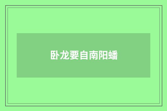 卧龙要自南阳蟠