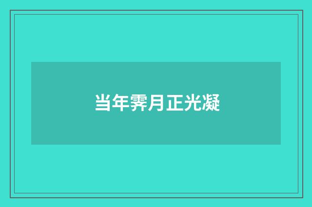 当年霁月正光凝