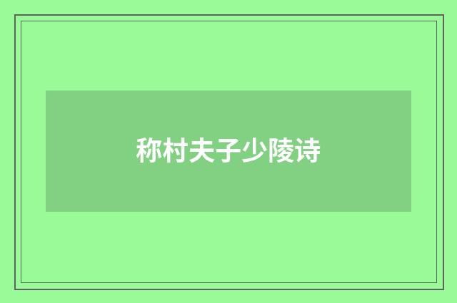 称村夫子少陵诗