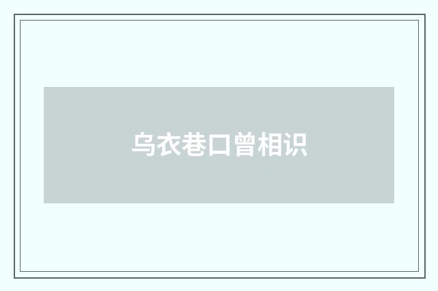 乌衣巷口曾相识