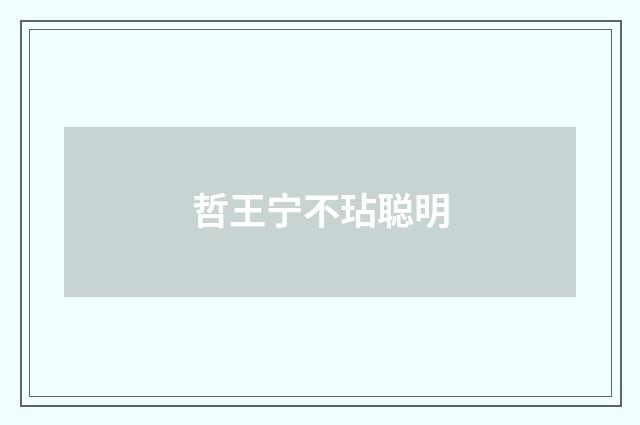 哲王宁不玷聪明