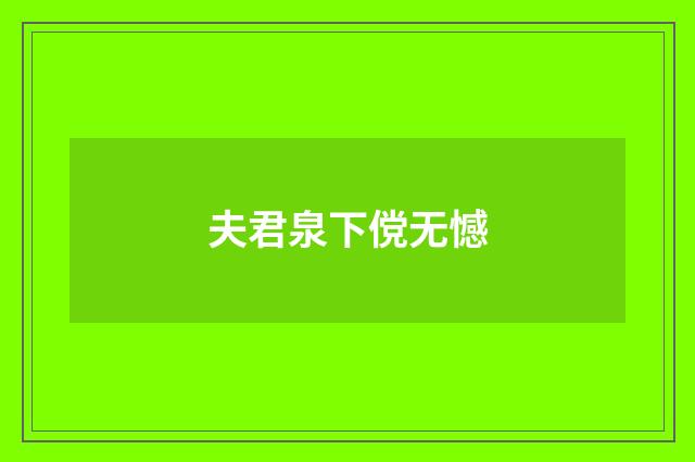 夫君泉下傥无憾