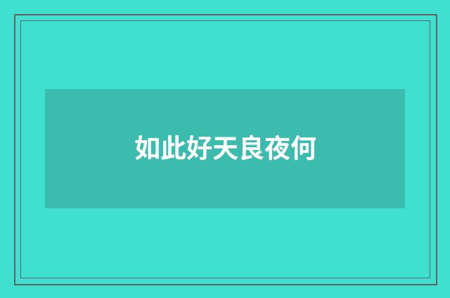 如此好天良夜何