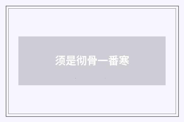 须是彻骨一番寒