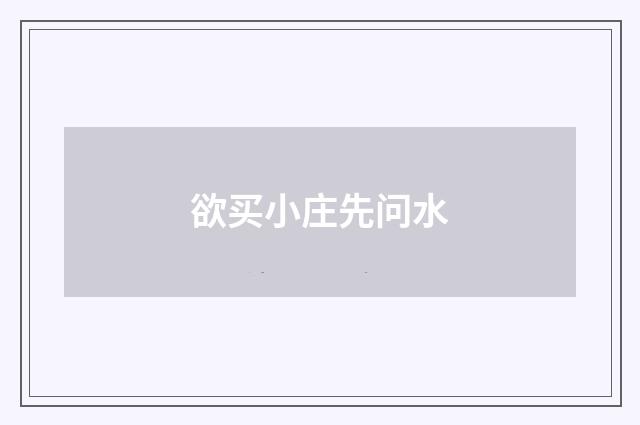欲买小庄先问水