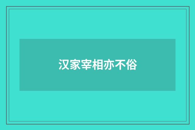 汉家宰相亦不俗