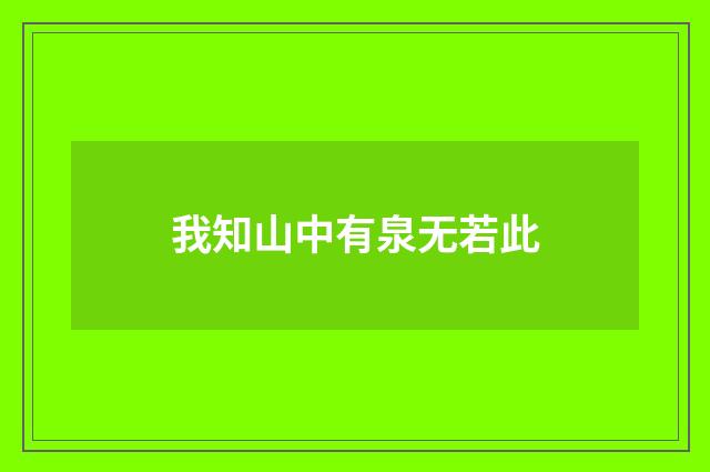我知山中有泉无若此