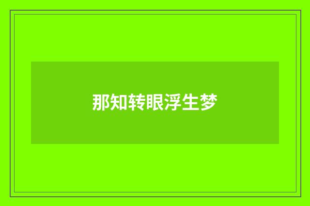 那知转眼浮生梦