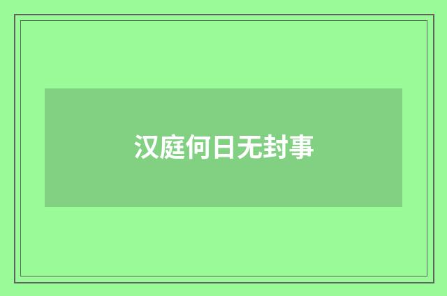 汉庭何日无封事