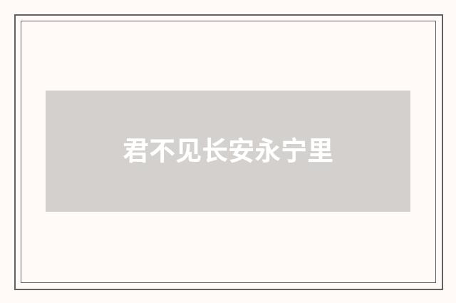 君不见长安永宁里