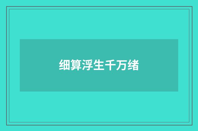 细算浮生千万绪
