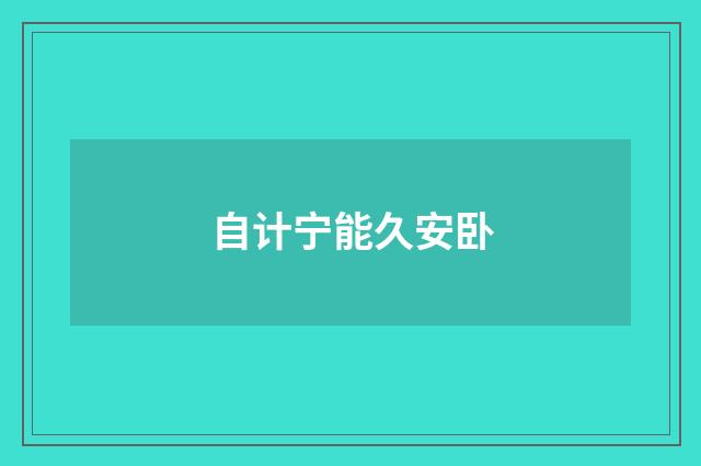 自计宁能久安卧
