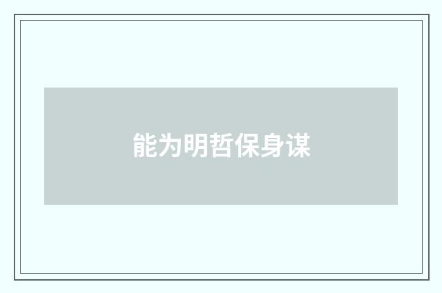 能为明哲保身谋