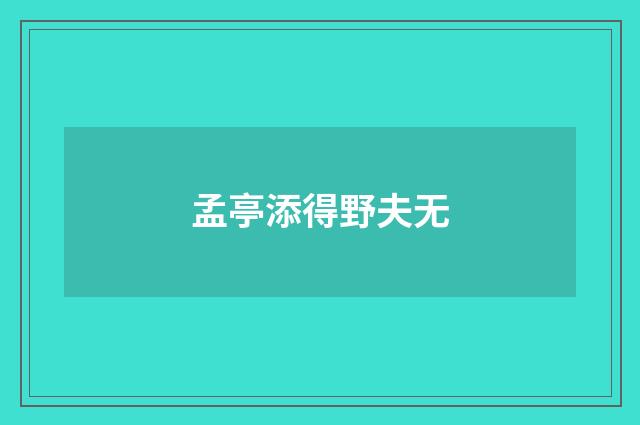 孟亭添得野夫无