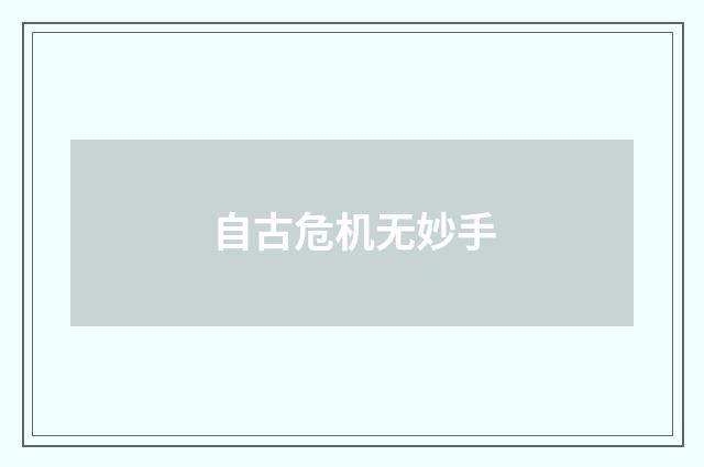 自古危机无妙手