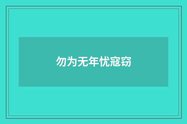 勿为无年忧寇窃