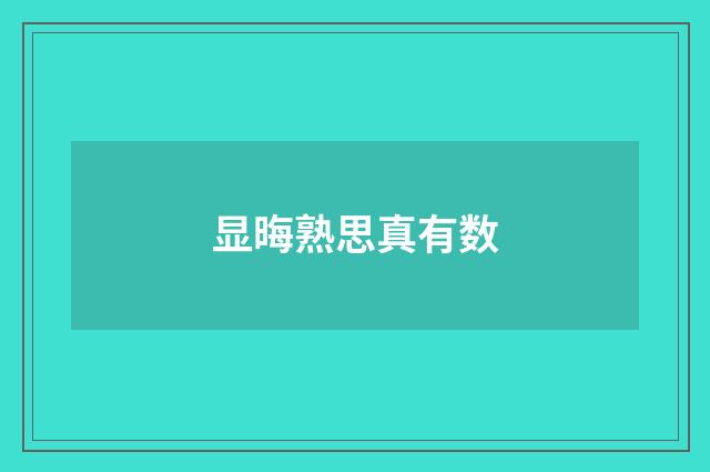 显晦熟思真有数