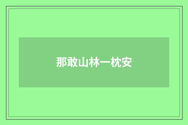 那敢山林一枕安