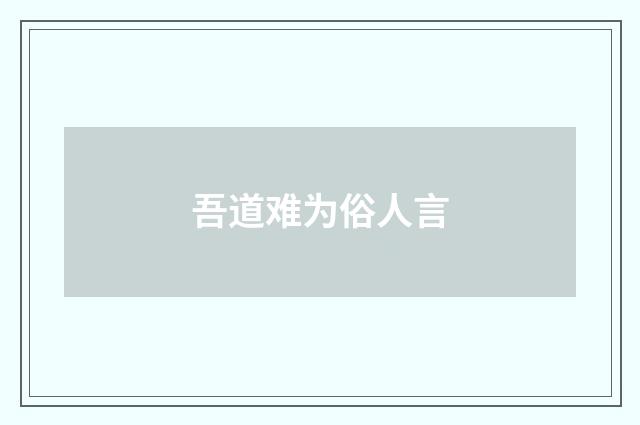 吾道难为俗人言