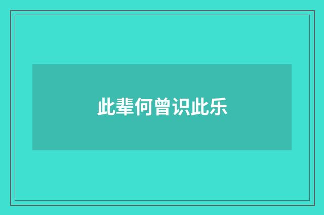 此辈何曾识此乐