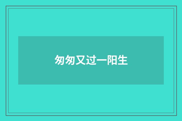 匆匆又过一阳生