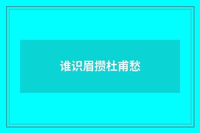 谁识眉攒杜甫愁