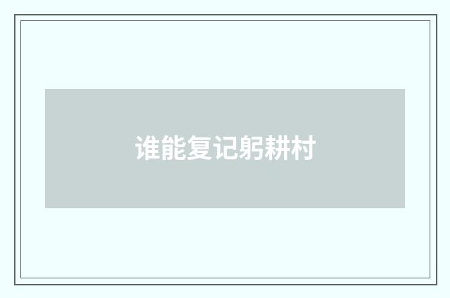 谁能复记躬耕村